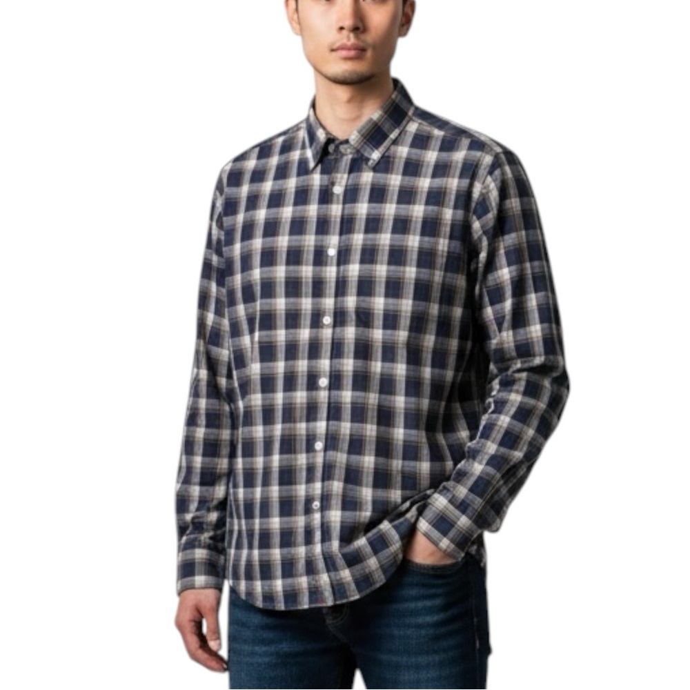 UNTUCKit Men's  Slim Fit Denner Wrinkle Free Button Down Shirt Navy/Plaid -- MED